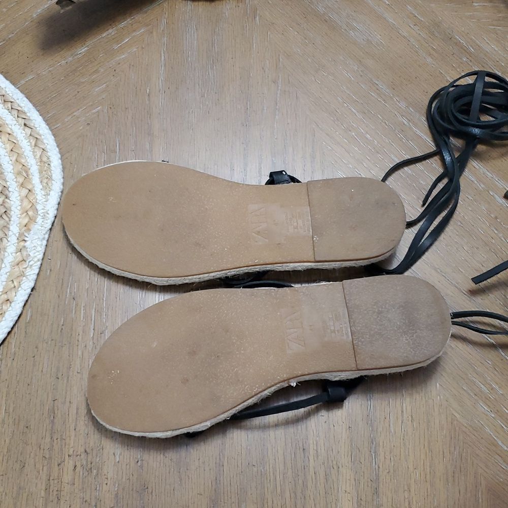 NWOT Zara Lace Up Tied Leather Jute Leather Black Sandals Size 41 - Picture 5 of 8